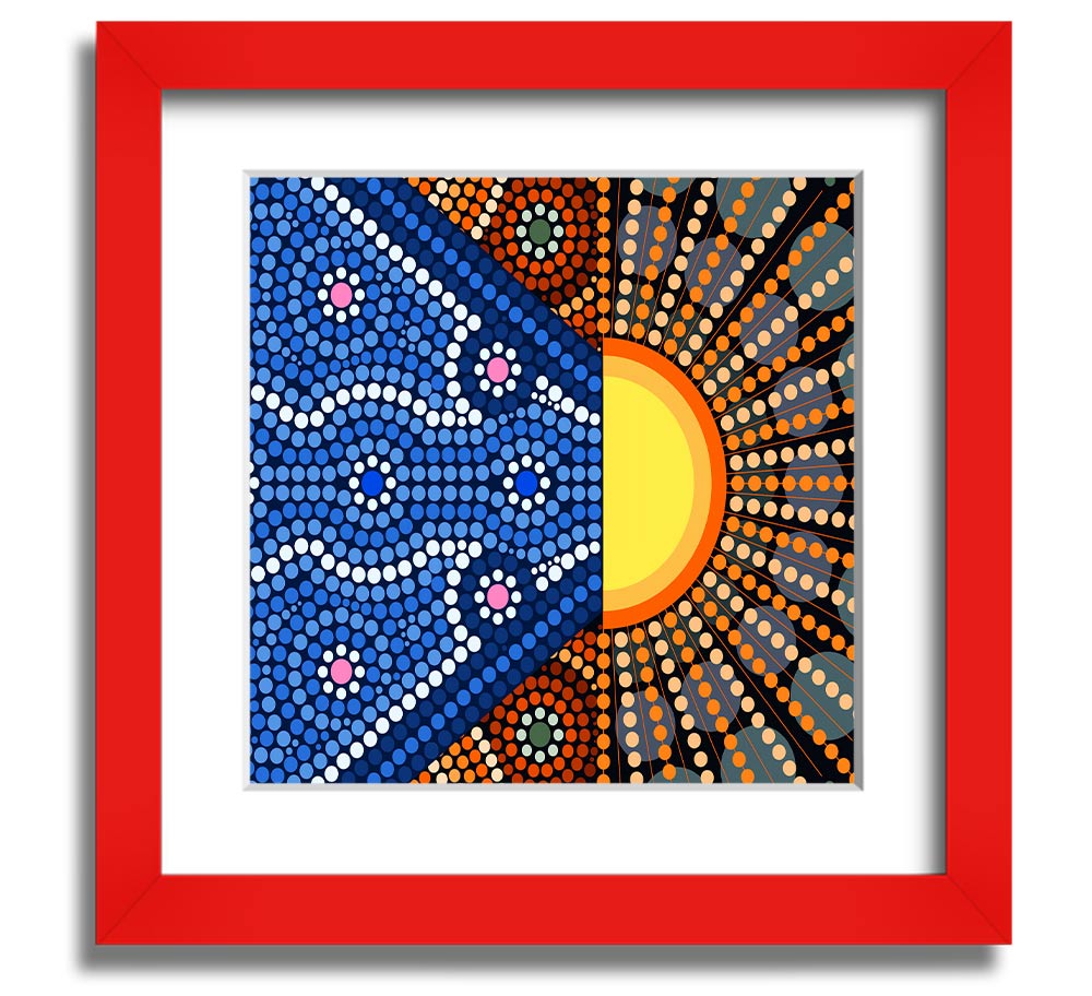 Aboriginal Pattern 9 Square Framed Print showcasing intricate designs in a stylish frame.